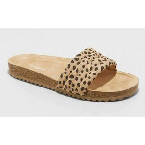 NWT Cat & Jack Girls' Selma Leopard Print Slip-On Footbed Sandals, Tan, 3